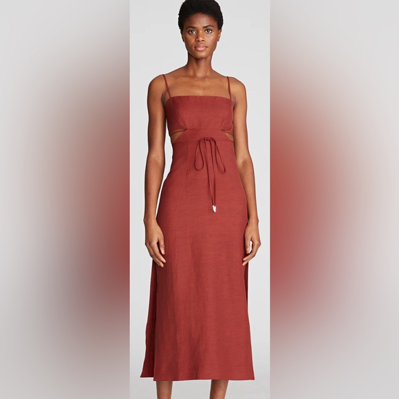 HALSTON NWOT Eli Viscose Linen Blend Brick Dress Size 2 - Picture 2 of 13